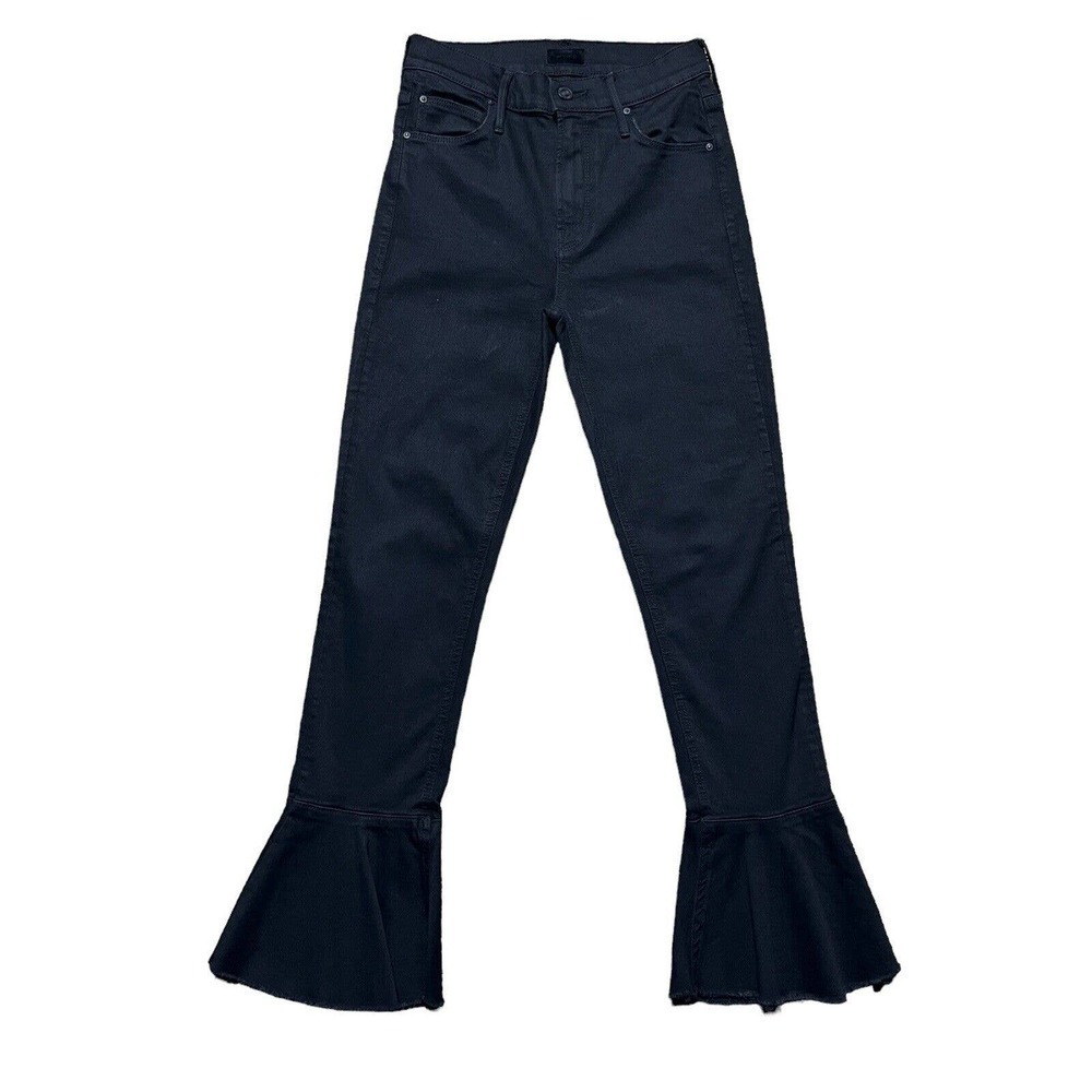 Mother The Cha Cha Fray Not Guilty Size 25 Denim Jeans Black Flare Mid Rise